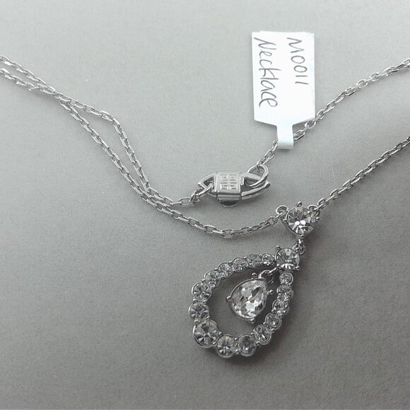Vintage Givenchy Silver-Tone Crystal Teardrop Necklace - Picture 3 of 4